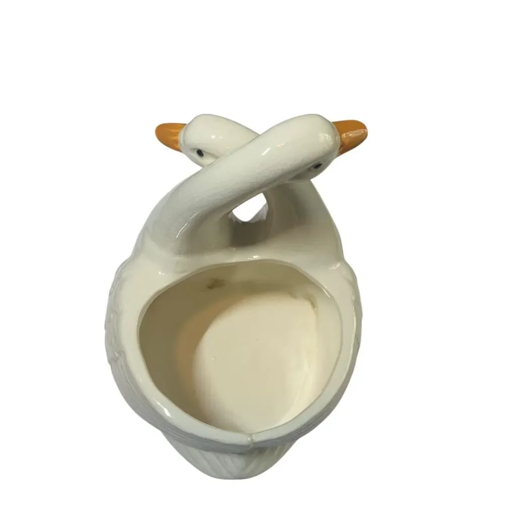 Takahashi Double Swan Duck White Ceramic Planter Country Farmhouse Cottagecore